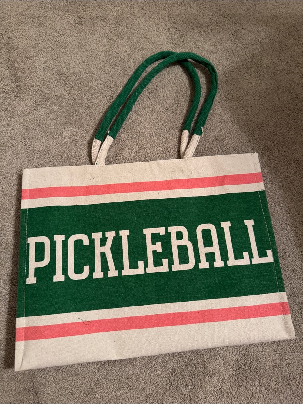 Canvas Pickleball Tote Bag in Green and Cream